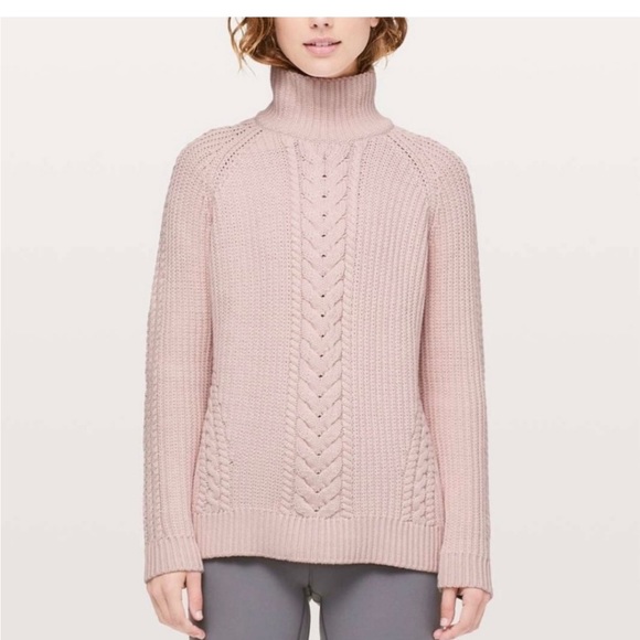 Lululemon Pink Chunky Knit Mock Neck Turtleneck Cable Oversized Sweater Womens 6 - Picture 1 of 6
